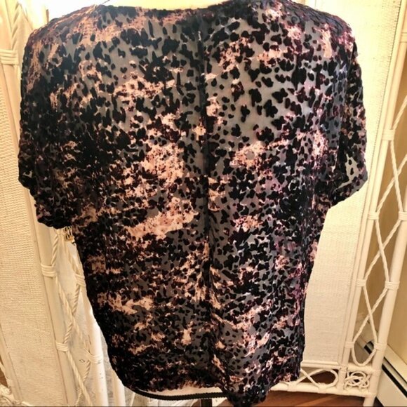 Club Monaco Top Pink Black Burnout Velvet Cheetah Print Sheer Mesh size Small - Picture 9 of 16